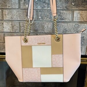 Calvin Klein Pink, Cream & Tan Patchwork Tote